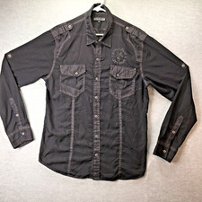 Affliction Black Shirt Men XL Long Sleeve Button Up Embroidered Live Fast