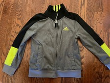 NWT Adidas Boys Tricot Dri-fit Zip-Up Jacket Size 5, Gray, Lime Green and Black