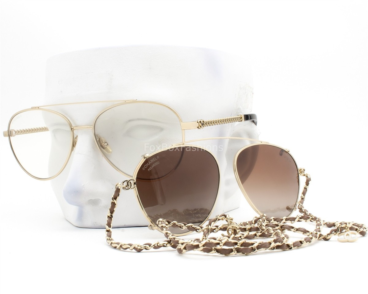 Chanel Blue Light Glasses Pale Gold Clip-On Sunglass Lens Chain