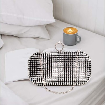 Strass-Abendparty-Clutch-Handtasche mit abnehmbarer Kette, Maße 7,9 x 2 x 5