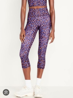 Old Navy Women's High-Waisted PowerSoft Crop Leggings Purple Cheetah Size XS