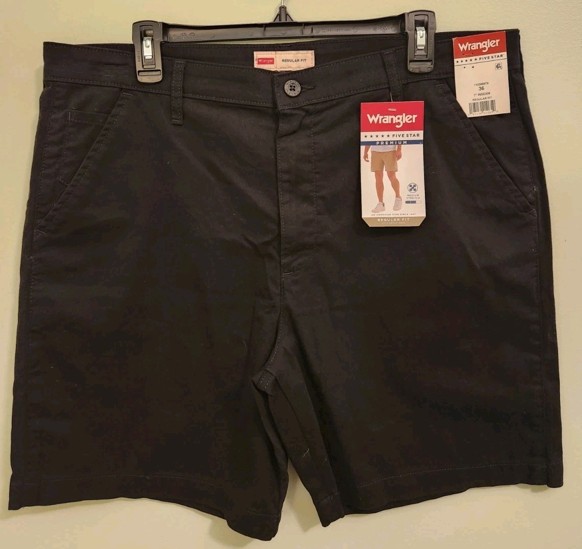 Wrangler Men's 36 Regular Fit Flat Front Shorts BLACK Above Knee 7