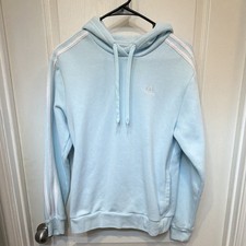 adidas Women's Blue Pullover Hoodie 3-Stripe Logo Drawstring Hooded Size S