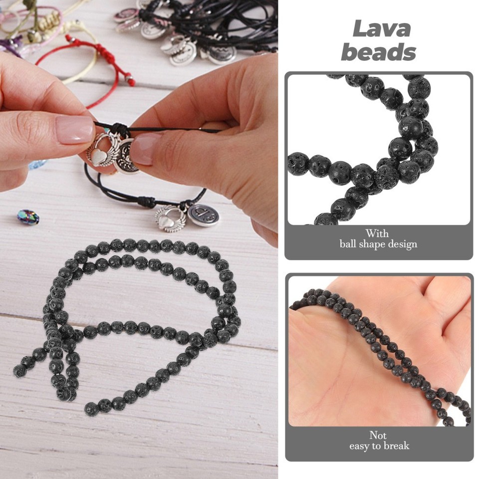 184Pcs Reusable Volcanic Spacer Beads Black Round Beads for Craft and ...