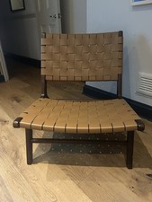 Woven Leather Accent Chair Mid Century Modern Lounge Chair Brown Wood Frame