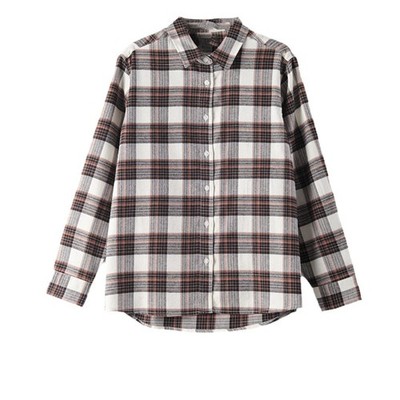 Women Plaid Flannel Shirts Regular Fit Blouses Casual Long Sleeve Top