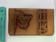 Vintage Billpak Leather Rodeo Cowboy Motif Wallet Checkbook Cover Braid Trim