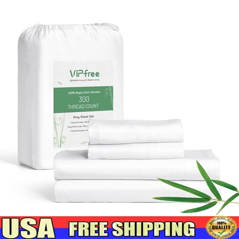 Bamboo Rayon King Sheet Set Cooling Breathable Silky Soft 4-Piece Deep Pocket US