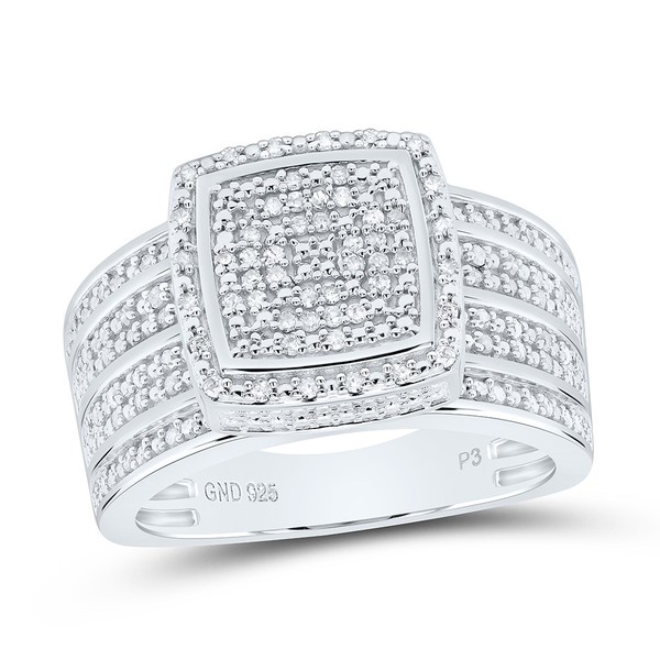 925 Sterlingsilber Original Diamant Klaster 3D Quadrat Halo Cocktail Ring 1/2-image