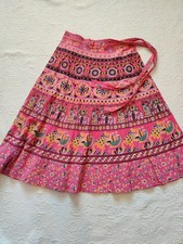Vintage Maxi 1970s Block Printed Skirt Egyptian Boho Cotton Wrap Around S to L