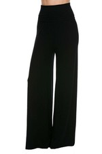 Womens Wide Leg High Fold Over Waist Palazzo Pants Black Solid Large Casual