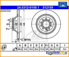 2 pieces brake disc PowerDisc ATE 24.0312-0159.1 for Audi A6
