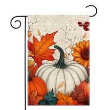 Fall Pumpkin Garden Flag 12x18 Inch Double Sided Thanksgiving Maple Leaves