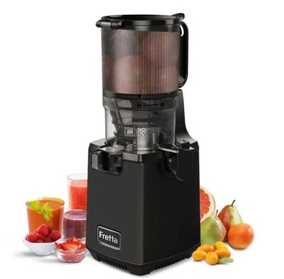 Fretta Cold Press Juicer Vegetable Fruits 5.3'' Large Feed Chute BPA-Free black