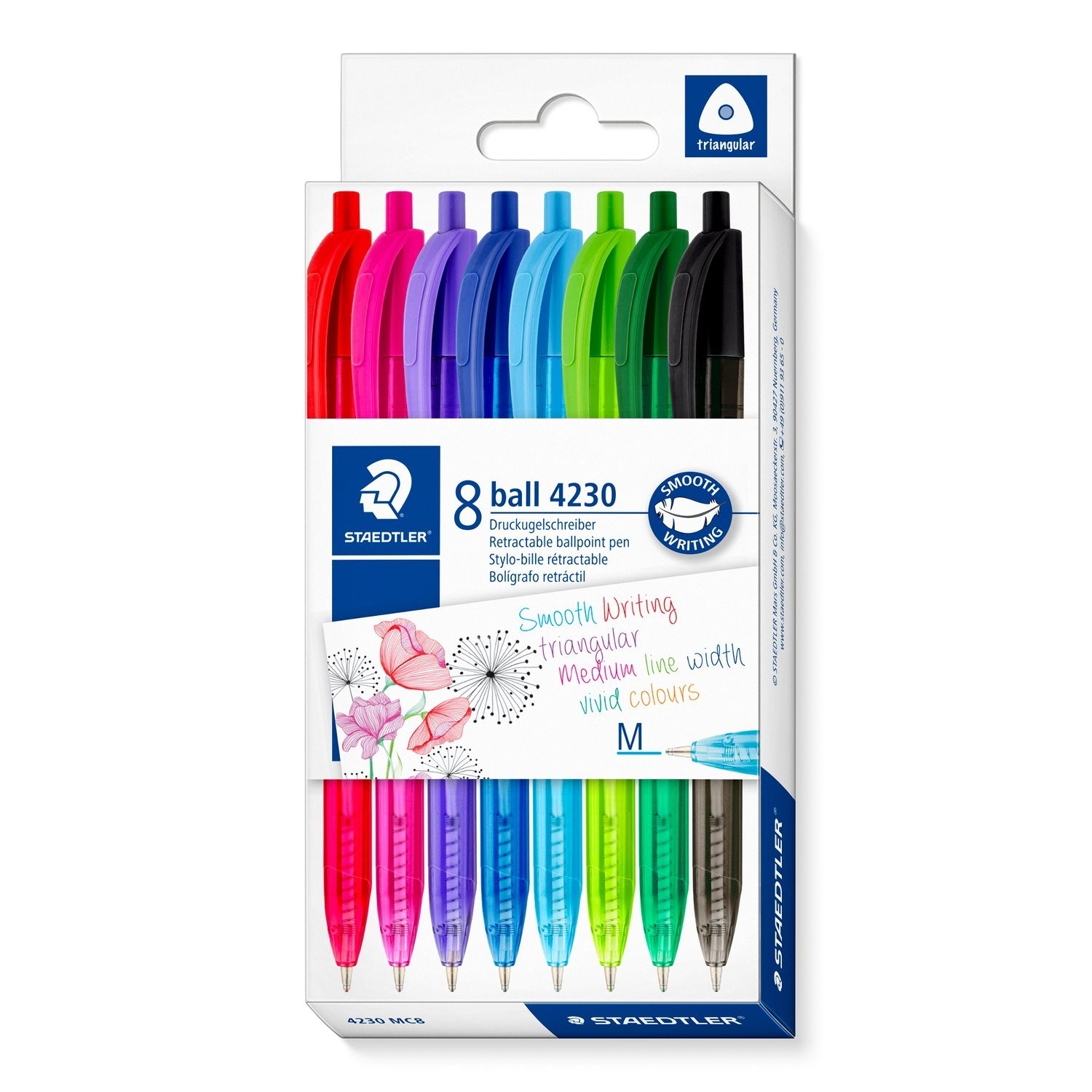 Retractable Ballpoint Pen - Assorted Colours  (Pack of 8)