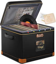 Vinyl Record Storage Box with Lock, Fireproof Water-Resistant