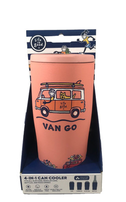 LIFE IS GOOD   VAN GO   SURFBOARD Peach Color Stainless Cooler 4-in-1 NEW IN BOX