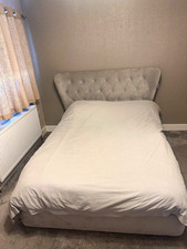 Grey Velvet Upholstered Kingsize Ottoman Storage Bed Frame Tufted Headboard