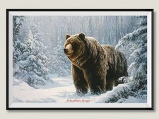 Grizzly Bear in Snow - Counted Cross Stitch Patterns Needlework DIY DMC Color