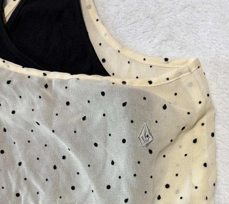 Volcom Tank Top Womens Large Black Cream JAW-JOPLIN Two For One Polka Dot New - Image 3 of 4