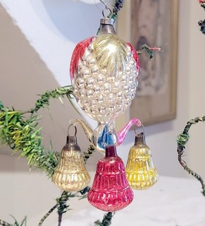 Bright Bells hanging from Cone. Fantasy Style. 1920s German Glass Ornament