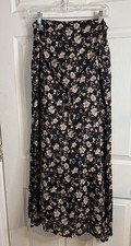 Free People Women  s Black Bijou Floral Side Slit Tie Midi Skirt Sz 6 Boho Casual