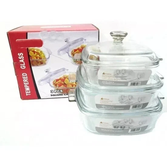 Set Of 3 Glass Casserole Dishes With Lid Oven Proof With Handles 0.8/1.2/1.5 Ltr - Image 2 of 4