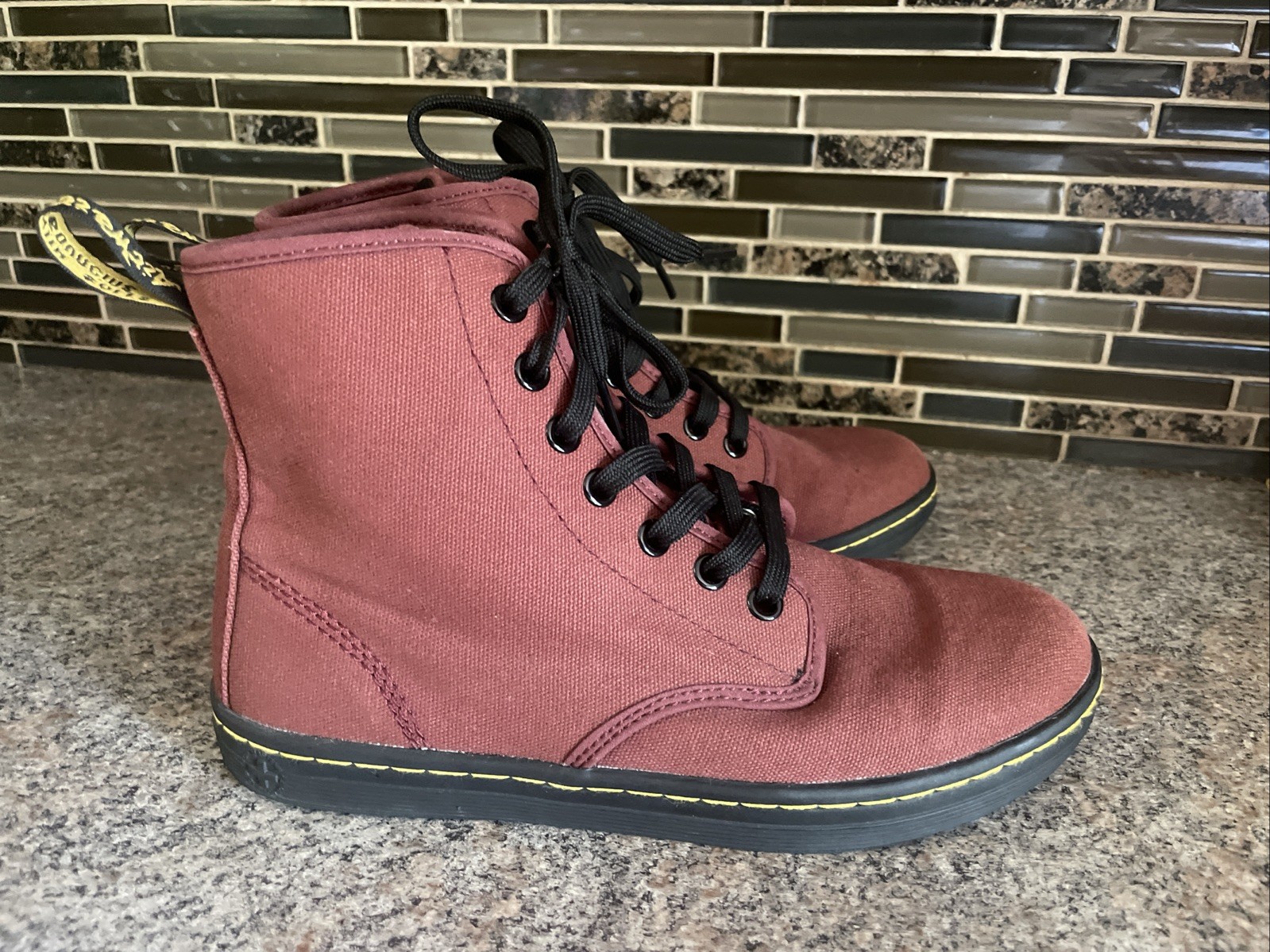 Doc Dr. Martens Shoreditch Oxblood Canvas Boots Women's Size 6 US Personalized