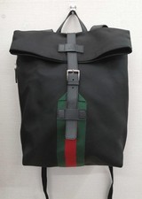 Gucci Techno Canvas Web Fold Over Backpack Day Back Nylon Black Web 337075
