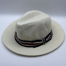 Stetson Panama Straw Fedora Hat White Red White Blue Band Wide Brim Large USA