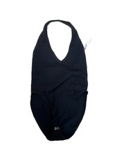 Forever 21 Bodysuit Womens Medium Black Ribbed Knit Seamless Halter Sleeveless