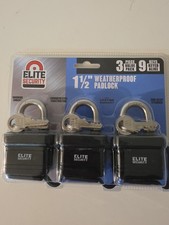 Elite Security 1.5  Weatherproof Padlocks 3-Pack Heavy Duty Keyed Alike 9 Keys