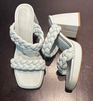 Charles & Keith Womens White Braided Strap Square Toe Block Heel Sz 8