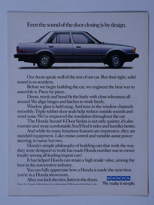 1982 Honda Accord 4-Door Sedan The Sound Of The Door Vintage Original Print Ad