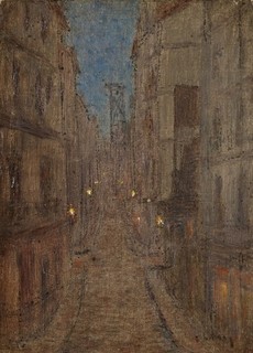 GABRIEL BIESSY (1854 1935) SIGNED FRENCH OIL CANVAS NIGHT RUE GEOFFROY PARIS