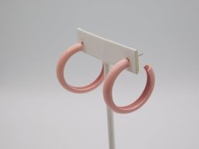 B144-VINTAGE PIERCED EARRINGS LT PINK HOOPS 1.25" WIDE NICE