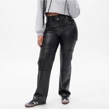 GAP Women's Black Cargo Straight Leg Faux Leather High Rise Pants Size 25