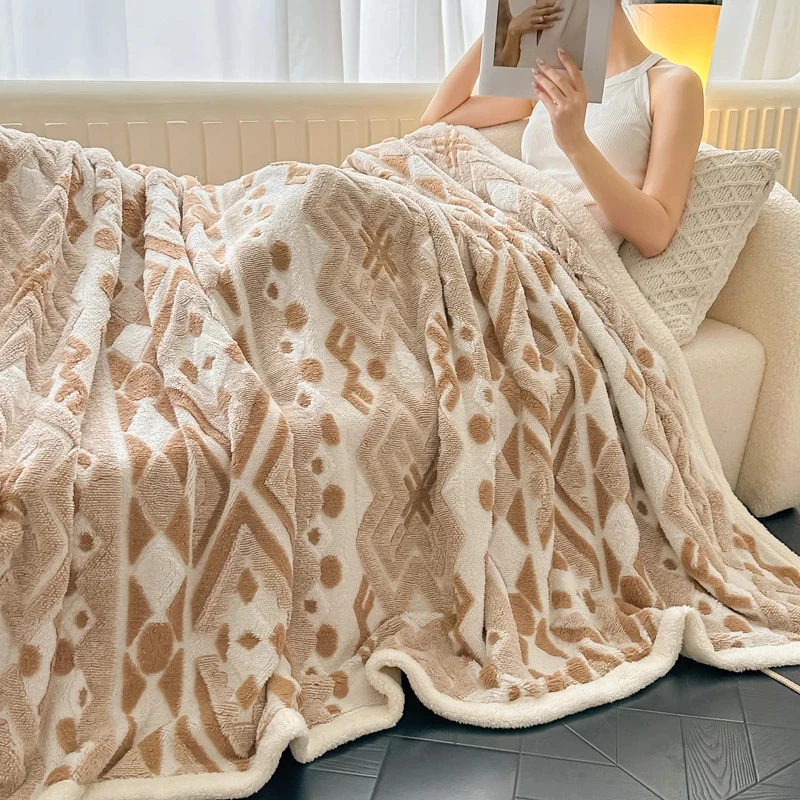 Pattern Jacquard Fleece Blanket Autumn Winter Thicken Warm Artificial Wool Throw - Image 4 of 4