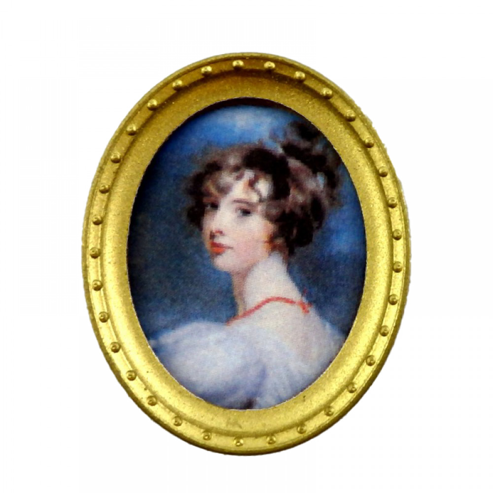Dolls House Lady Portrait Picture in Oval Gold Frame A Miniature 1:12