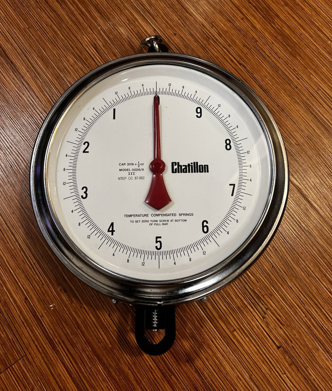 Chatillon Hanging Dial Scale Model 0024A 30 lb x 2 oz Round White Face
