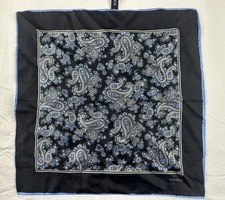 Daniel Cremieux Silk Pocket Square handkerchief 16 X 16 Black Blue Paisley