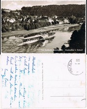 Bad Karlshafen Panorama-Ansicht Weser Fluss-Schiff passiert den Ort 1960