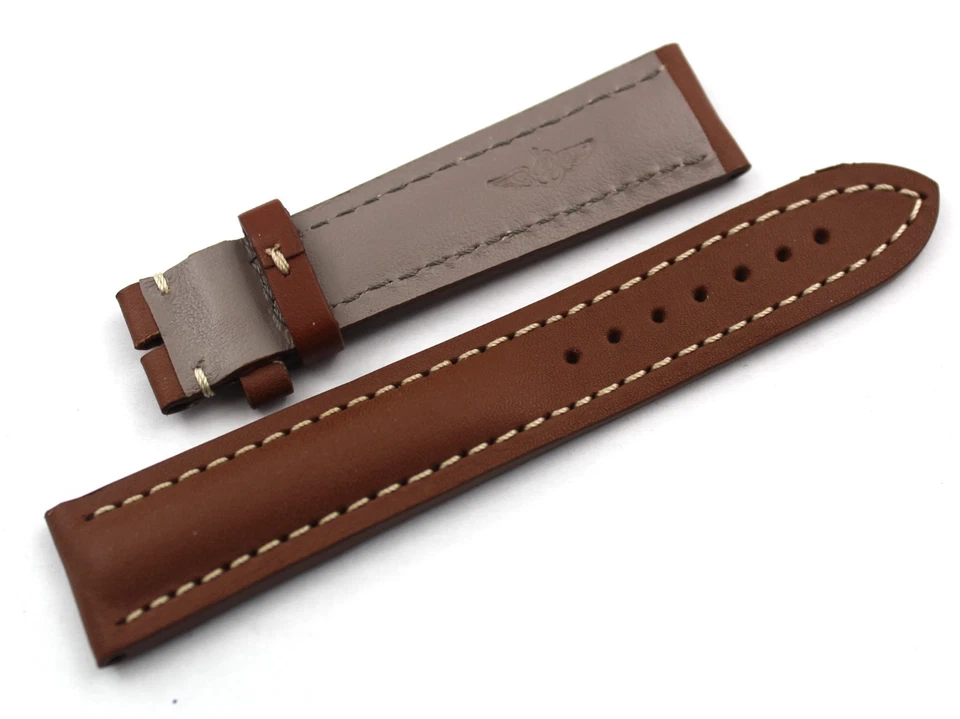 Correa de reloj Breitling Chronomat Cuir verdadero oro marrón 20/18 mm hecha a mano Foto 3 de 4