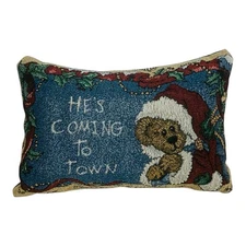 Boyds Bears Pillow "He's Coming To Town" 12.5" x 8.5" Tapestry Christmas Décor