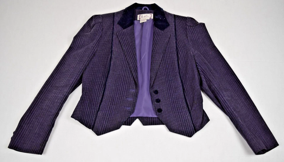 Chaqueta Corta Vintage Púrpura Pana Vino de Casa Talla S/M Años 80 Cuello Terciopelo Foto 4 de 4