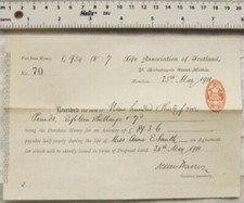 1911 recept with reveue Life Association of Scotland annuity Miss Anne E. Smith