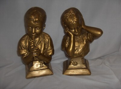 Vintage E. Villanis Bookends Book Ends  Music Boy & Girl Busts Esco Prod. Signed