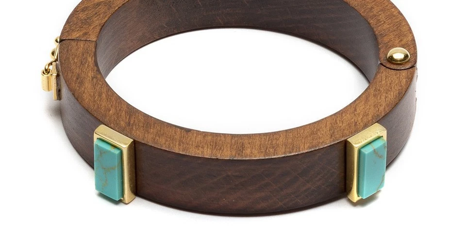 Brazalete Lizzie Fortunato Brazalete Madera Turquesa Cubista Bisagras Foto 4 de 4