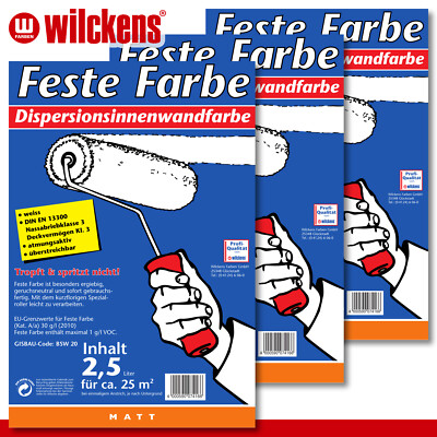 Wilckens 3 x 2,5 l Feste Farbe Dispersionsinnenwandfarbe weiß
