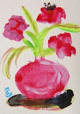 ORIGINAL ACEO Flowers Outsider  painting Mary Carol Williams MCW Folk ART ATC 